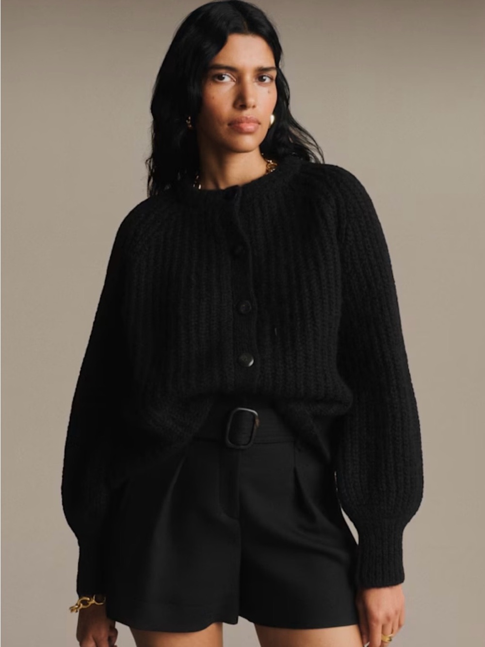 Sézane Emile Ribbed Knit Alpaca Cardigan in Black - Picture 2 of 6